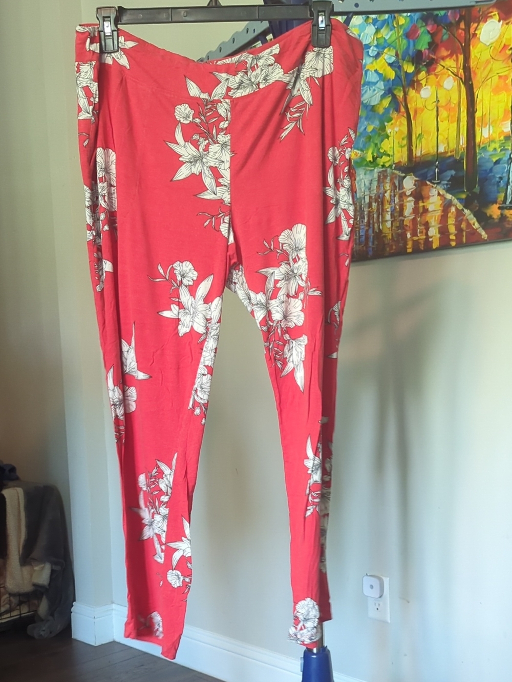 Soma Red Floral Leggings with White Blooms #2